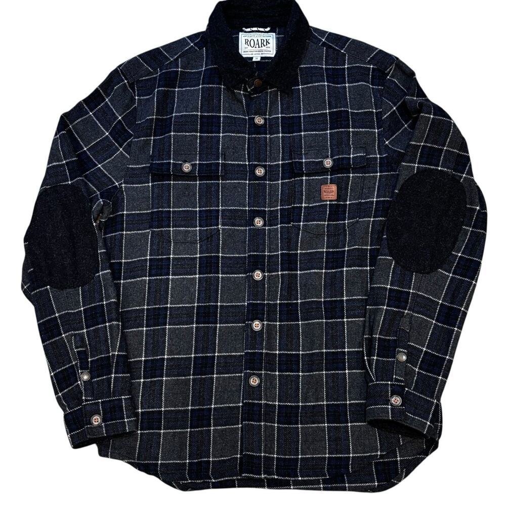 Roark Revival Gray & Black Big Check Flannel Button Up Elbow Patches Medium